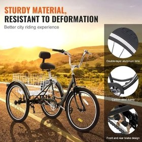 Resim Yetişkinler İÇin Üç Tekerlekli Bisiklet, 24 İNç 7 Hızlı Üç Tekerlekli Bisiklet, Yüksek Karbonlu Çelik Çerçeve, Saklama Sepeti, Ayarlanabilir Koltuk Yüksekliği, İŞe Gidip Gelmek İÇin,Blue 