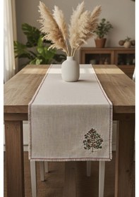 Resim Rivaistanbul Çam Ağacı Nakışlı Hasır Görünümlü Kenarları Püsküllü Runner 40x115 Cm Çok Renkli 