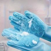 Resim Kediler ve Köpekler için Banyo Eldiveni & Masaj Fırçası - Yumuşak Kıllarla Dayanıklı Kauçuk Peeling Eldiven, Nazik Açık Bej Renkli, Ergonomik Tasarım, Tüm Boyutlar İçin Mavi Banyo Gereci 