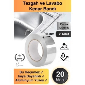 Resim 20 mt Parlak Metalik Gri Tezgah Lavabo Kenar Bandı Sızdırmaz Isıya Dayanıklı Bant Su Izolasyon 2 Ad. 