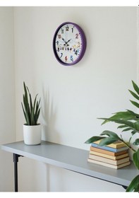 Resim 36 Cm Mor Çocuk Odası Duvar Saati Çok Renkli 
