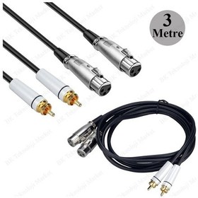 Resim 3 Metre 2 Xlr Dişi 2 Rca Erkek Mikser Mikrofon Ses Kablosu 
