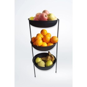 Resim Özbience Modern 3 Katlı Siyah Metal Meyvelik ve Sebzelik, Şık ve Fonksiyonel Tasarım 