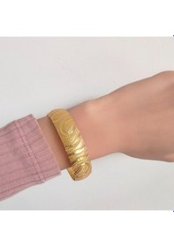Resim Ferizz 22 Ayar Altın Kaplama Imitasyon Desenli Bilezik 15Mm Altın 