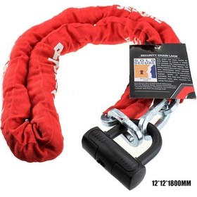 Resim Motosiklet Zincir Halat Çelik Asma Kilit 1 Metre 80cm 180cm X 12mm Kırmızı Kumaş Kaplı Motor Kilidi 