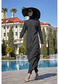 Resim Remsa Tasarım Tam Kapalı Tesettür Mayo Tam Boy Uzun Boy R027 Fatma Siyah Siyah 