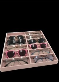 Resim MeGass Dekor Yerli Üretim Süet Kumaş Pembe Renk 38 Cm / 36 Cm Gözlük Sergileme Çekmece Içi Stand 