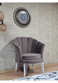 Resim Zafir Tekli İstiridye Beyaz Boyalı Telli Ayak Çay Seti Koltuk Tekli Berjer , Balkon, Salon, Ofis Kahverengi 