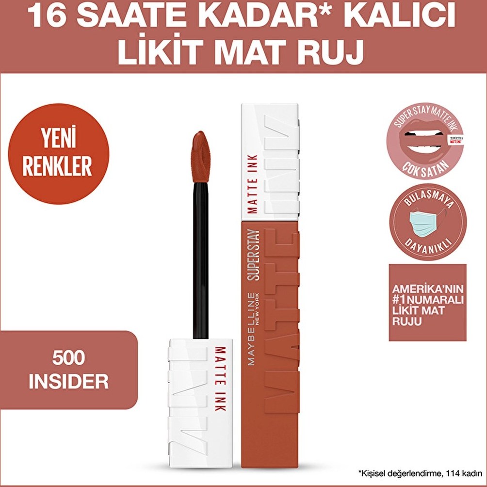 Maybellıne Super Stay Matte Ink Kalıcı Likit Mat Ruj 500 Insıder Fiyatı ve Özelliklerı - Badem