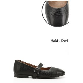 Resim Gönderi R Siyah Baskılı Mary Jane Hakiki Deri Babet Siyah 