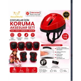 Resim Çocuk Kaskı ve Dizlik, Dirseklik Eldiven Set Kırmız/kırmızısiyah 