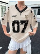 Resim Snapbuy Kadın No.7 Baskılı V Yaka Yazlık Futbol Forması - Gevşek Rahat Spor Tişörthaki Haki 