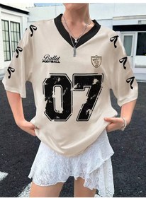 Resim Snapbuy Kadın No.7 Baskılı V Yaka Yazlık Futbol Forması - Gevşek Rahat Spor Tişörthaki Haki 