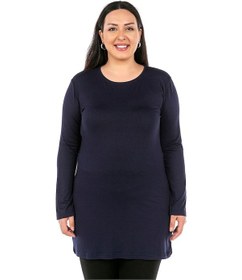 Resim Büyük Beden Yuvarlak Yaka Uzun Kollu Viskon Uzun Lacivert Body 