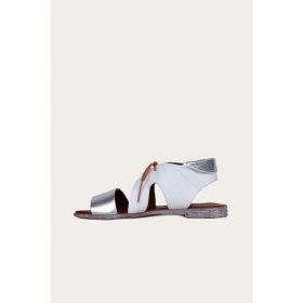 Resim Bueno Shoes Gümüş Beyaz Deri Kadın Düz Sandalet 