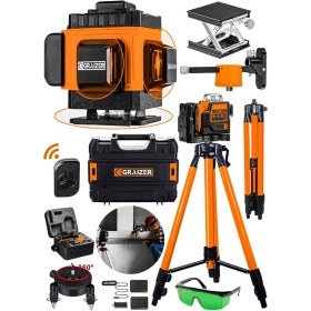 Resim Graizer Alman 128 Vf Tripodlu 12 Köşe Otomatik Hizalama Lazer Metre 360 Derece Yatay Dikey Çapraz Kumandalı Çantalı 