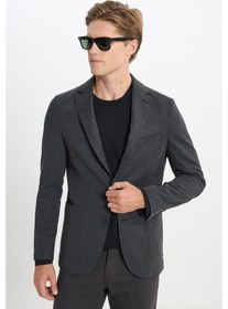 Resim Ac&Co / Altınyıldız Classics Erkek Sıyah Slim Fit Dar Kesim Mono Yaka Desenli Torba Cepli Ceket Sıyah Siyah 