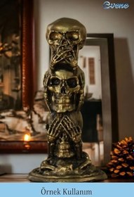 Resim Evene Biblo Dekoratif Obje Heykel Üç Maymun Biblo Dekoratif Süs Eşyası Altın Eskitme Renk Model 29, ebiblomodel29 