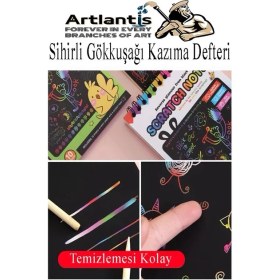 Resim Artlantis Sihirli Gökkuşağı Kazıma Defteri A5 15X20 cm 1 Paket 10 Sayfa Scratch Note Spralli Siyah Sihirli Resim Defteri 
