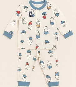 Resim Uğur bebe %100 pamuk (6ay-5-6 yaş) Bebek Pijama Takımı - Önden Çıtçıtlı, Mavi Detaylı,Rahat Uyku Kıyafeti 