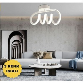 Resim Burgu Beyaz Tavana Sıfır 3 Renk Led Işıklı Avize Beyaz 