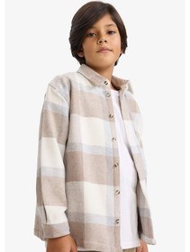 Resim Defacto Erkek Çocuk Overshirt Fit Polo Yaka Ekose Desenli Flanel Uzun Kollu Gömlek G4505a825cwbg268 Bej-bg268 