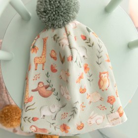Resim Unisex Mavi Jungle Ponpon Kalın Kaşkorse Bere - 1-2 Yaş 