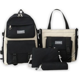 Resim Samdoo Kadınlar İçin Kanvas Çeyrek Set: Büyük Kapasiteli, Günlük Ve Seyahat Çantası, Sırt Çantası + El Çantası + Askılı Çanta + Kalem Kutusu, Siyah Siyah 