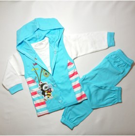 Resim Turkuaz Kapüşonlu Bebek Pijama Takımı 