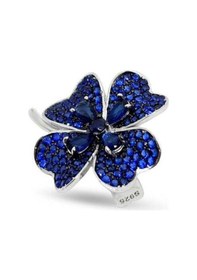 Resim Oya Silver Lacivert Safir Zirkon Taşlı Yonca Gümüş Broş 2.5x2.5 Cm Oysy243 