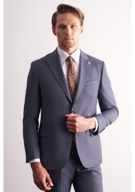 Resim İmza - Lacivert Kırlangıç Yaka Kendinden Desenli Esnek Bel Slim Fit 6 Drop Takım Elbise 1001255168 Lacivert 