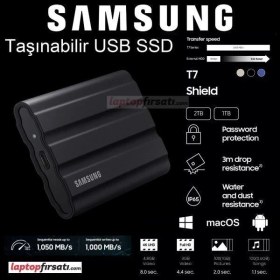 Resim Samsung T7 Shield 1TB MU-PE1T0S/WW 1050MB - 1000MB USB 3.2 SSD - Siyah 
