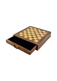 Resim El Yapımı Masif Ahşap 38x38x7,5 Cm Çekmeceli Satranç Tahtası 