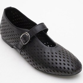 Resim Luvishoes Luvi Shoes Arian Siyah Cilt Hakiki Deri Delikli Kadın Babet Ayakkabı Siyah Cilt 