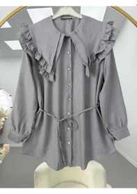 Resim Lovie Moda Fırfır Yaka Bağcıklı Tunik Gri 