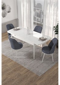 Resim Canisa Kor Serisi 70x114 Açılabilir Mutfak Masası Takımı Beyaz Masa 4 Füme Sandalye Masa Beyaz Sandalyeler Füme 