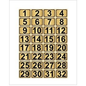 Resim Metal Kapı,masa,dolap Numarası 10cmx15cm 32 Adet Dikdörtgen (1…32) Altın Renk Metal 