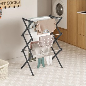 Resim UltraNova Dayanıklı Metal Akordiyon Çamaşır Askısı, 70 cm, Siyah, Pratik ve Yer Tasarruflu 