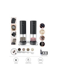 Resim 44b-bs Siyah Pilli Işıklı Otomatik Yeni Nesil Tuz Karabiber Değirmeni Baharat Öğütücü Siyah 