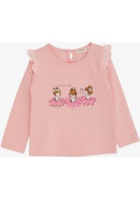 Resim Breeze Kız Bebek Uzun Kollu Tişört Danscı Kız Baskılı Güpürlü 9 Ay-3 Yaş, Pudra-pudra Pudra 