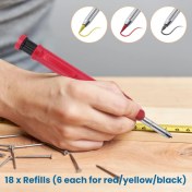 Resim Guangdong Spirit Carpenter Scriber-18 x Yedekler (Kırmızı/sarı/siyah Için Her Biri 6 Adet) 1 x Marangoz Kalemi 1 x Semente Karbür Çizme Aleti 1 x Otomatik Merkezleme Aleti-Kırmızı (Yurt Dışından) 