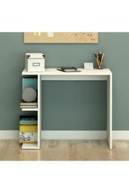 Resim Fly Mobilya Lily Beyaz Raflı Çalışma Masası Ofis Ders Yemek Masası Laptop Çocuk Masası / Ünitesi 