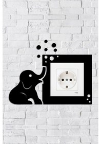 Resim Sevimli Fil Tasarım Priz Çerçevesi İç Ölçü 8,4x8,4 Cm Dekoratif Priz - Anahtar Çerçeves Siyah 