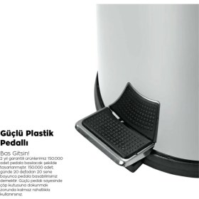 Resim PremiumPort Şık Krom Pedallı Çöp Kovası ve Tuvalet Fırça Seti, 3 Lt, 2'li 