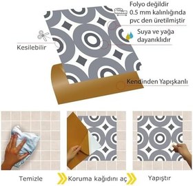 Resim Tink Kendinden Yapışkanlı Fayans Kaplama, Fayans Çıkartması, Duvar Zemin Kaplama Geometrik 06 Desenli PVC Karo 30x30 cm (56 Adet / 5 m²) 