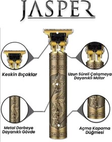 Resim JASPER Tıraş Makinesi Metal Gövdeli T-bıçak Saç Ense Sakal Çizim Lazer Epilasyon Öncesi 