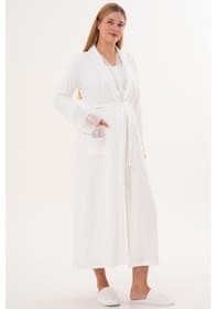 Resim Mecit Pijama Mecit 6332 Ekru Sabahlık Gecelik Pijama Hamile Lohusa Set 