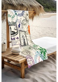 Resim Dijital Baskı Plaj Deniz Havlusu Posta Pulu Desenli Peştamal Hvl0228 Renkli 