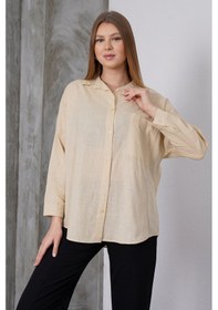 Resim Paw Garage Kadın London Keten Tek Cepli Oversize Gömlek, Premium Kalite Keten Gömlek Taş 