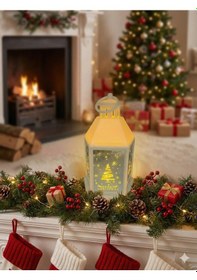 Resim 25 Cm Yılbaşı Fener Ledli Aynalı Beyaz Dekoratif Işıklı Fener Diğer 